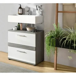 xonox.home Waschbeckenunterschrank Blake 60 x 57 x 34 cm Grau/Weiß Hochglanz