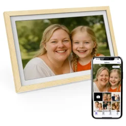 Xoro CPF 15 Digitaler Bilderrahmen in Buchenholz, 1920x1080 HD IPS Touchscreen, 32GB, Auto-Rotation & Sofort-Foto-/Video-Sharing