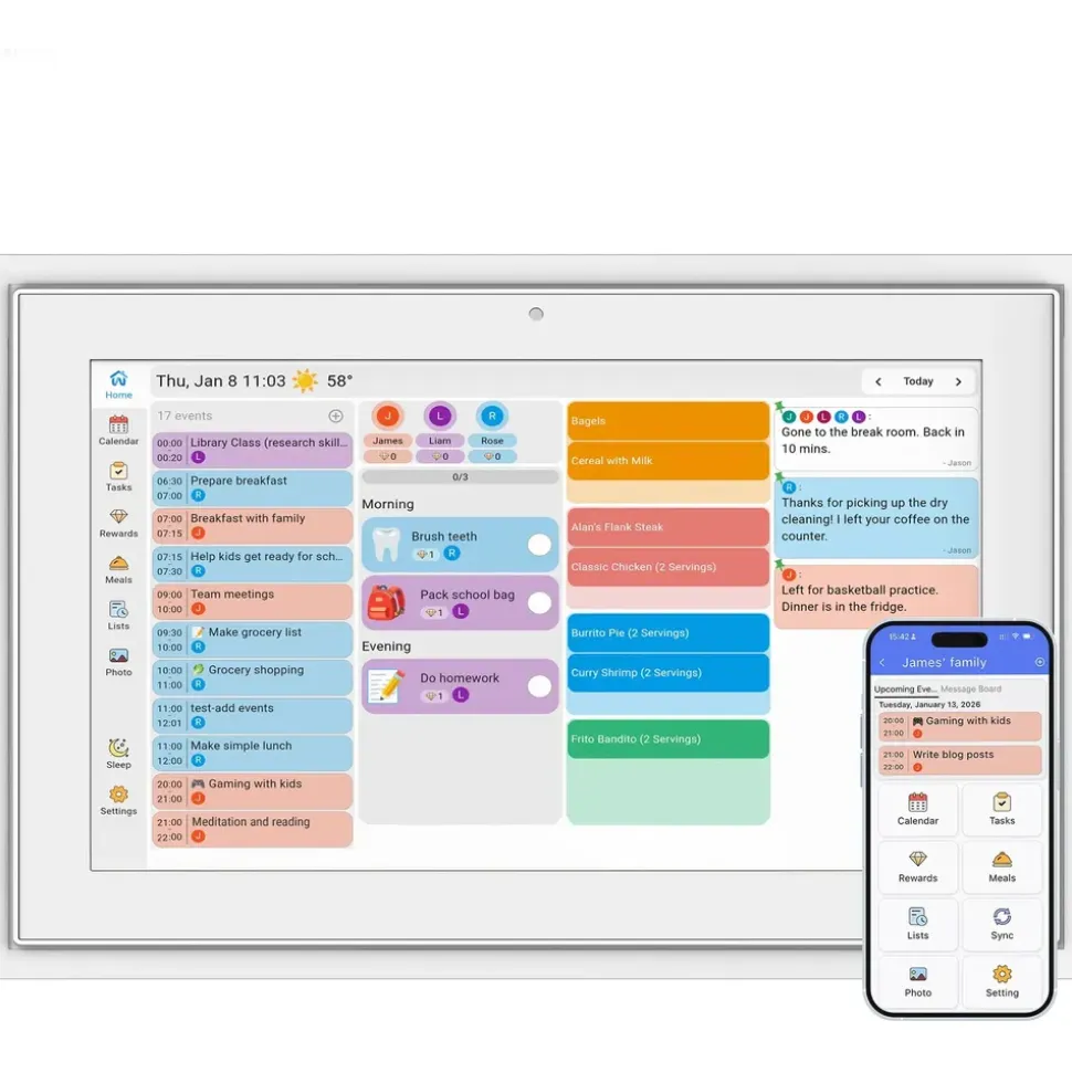 Xoro CPF 10 E1 – Smarter Familien-Planer Digitaler Kalender Aufgaben Essensplanung | 1280x800 Display 16GB Speicher Familien-Organizer