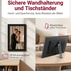Xoro Digitaler Bilderrahmen, 1280x800 HD IPS Touch Display, 16GB Speicher, Automatische Rotation, Teilen Sie Fotos sofort von überall aus