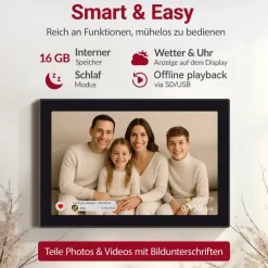 Xoro XOR107373 Digitaler Bilderrahmen, 1280x800 HD IPS Touchscreen, WLAN
