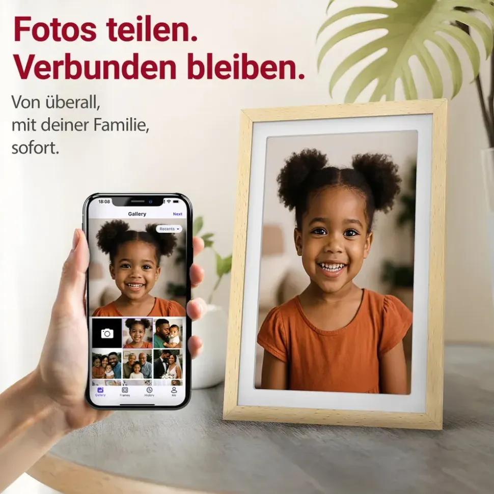 Xoro XOR107375 Digitaler Bilderrahmen Holz 27,9 cm 11" Touchscreen,