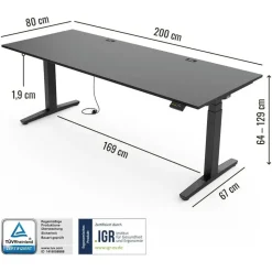 Yaasa Schreibtisch Desk Expert 200 x 80 cm Dunkelgrau/Schwarz