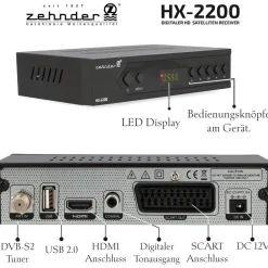 Zehnder HX 2200 Sat Receiver mit Aufnahmefunktion, HD fähig, Full HD, Digital Sat-Receiver