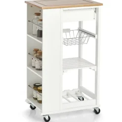 Zeller Küchenrollwagen Bambus/MDF/Metall 50 cm x 37 cm x 86,5 cm Weiß